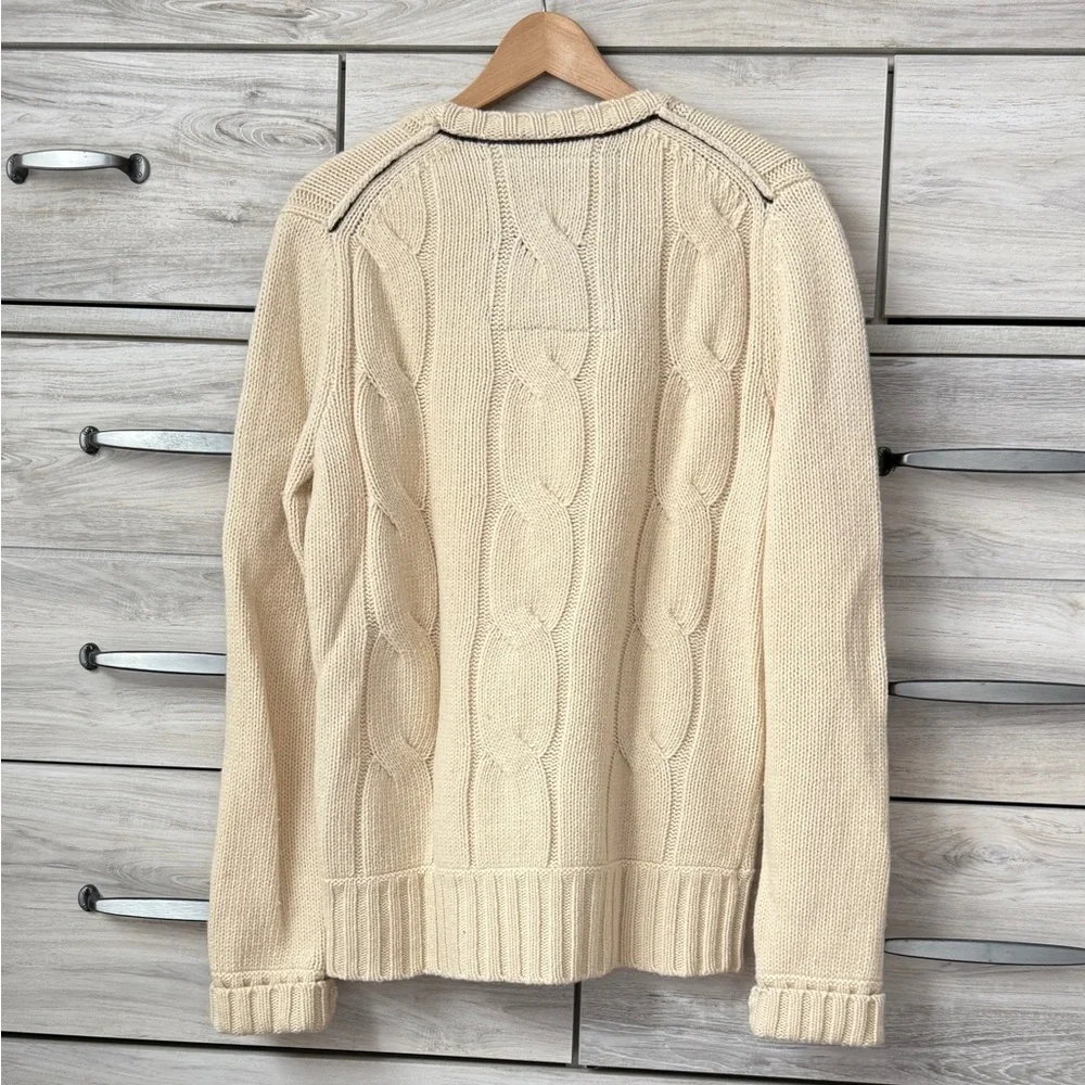 Vintage wool American Eagle Cream cable knit sweater with embroidered logo sz M - Picture 2 of 10